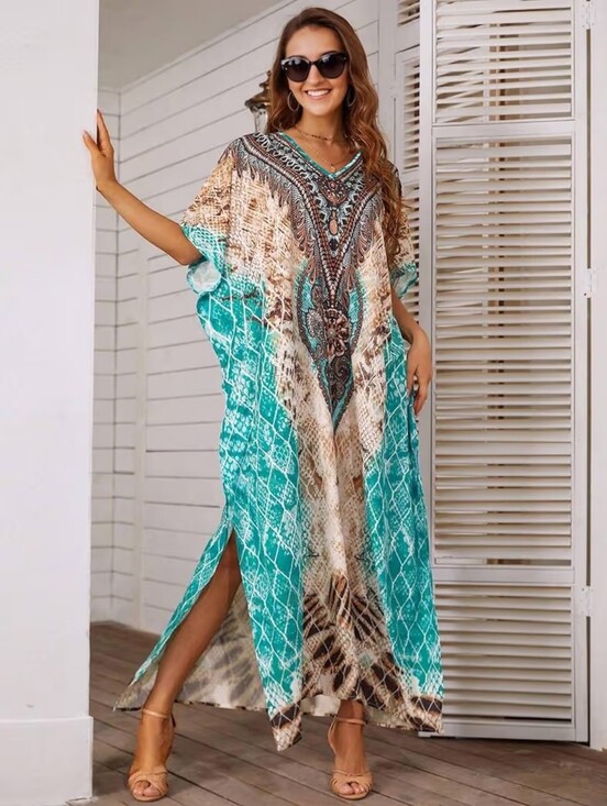 Other - Kaftan Dress Plus Size Swimsuit Cover up Beach V Neck Lightweight Fits S-XXL